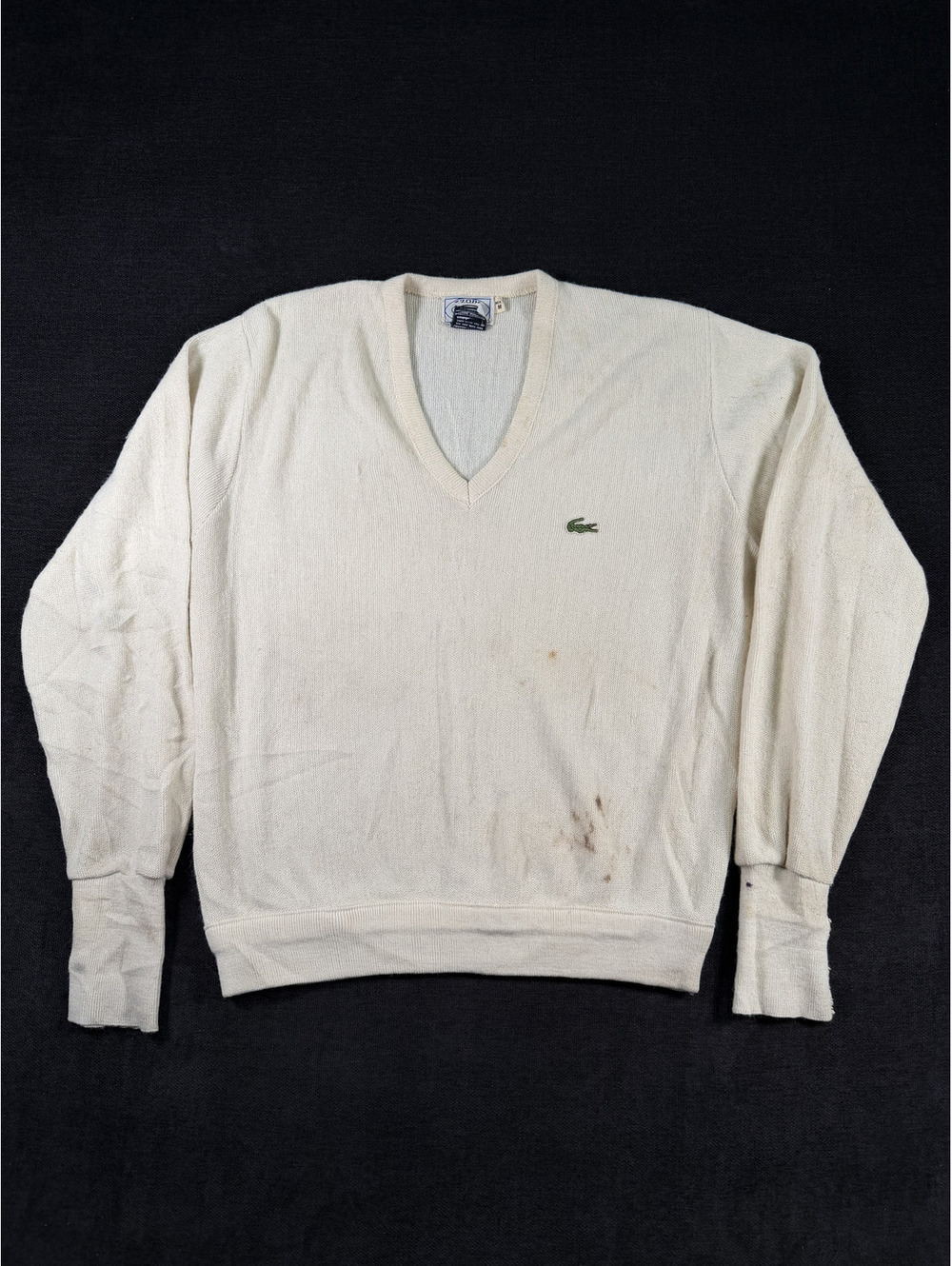 Vintage Izod Lacoste V-Neck Sweater Cream Off-White